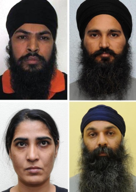 (Clockwise from top left) Mandeep Singh Sandhu, 34, Dilbag Singh, 37, Barjinder Singh Sangha, 33 and Harjit Kaur, 39. Picture: Metropolitan Police/PA Wire