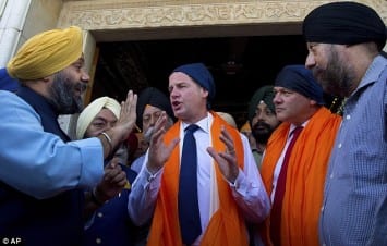 Building bridges: Mr Clegg spoke with worshippers as the UK bids to forge closer ties with India  