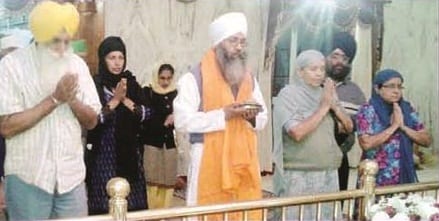 Bhai Gurmeet Singh paying obeisance at Gurdwara Amb Sahib Mohali