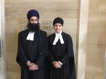 SO counsels Balpreet Singh and Palbinder Kaur Shergill, QC at the Supreme Court of Canada, March 2014