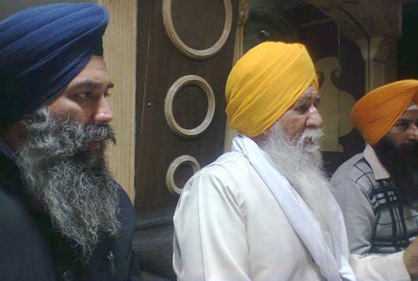 Bhai Karnail Singh Peermohammad and Giani Joginder Singh Vedanti talking to media persons.