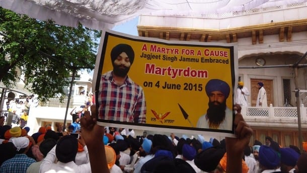 A Sikh Teenager Paying tribute to Bhai Jasjit Singh Jammu who was recently murdered by Indian Security Forces in Jammu. 
