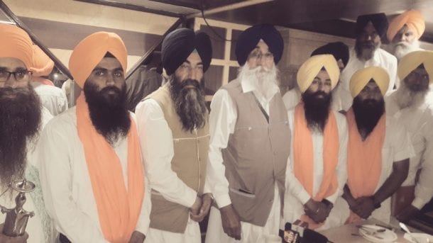 (Left to Right)Bhai Pritpal Singh, Bhai Jaskaran Singh Kahan Singh Wala, S. Simranjit Singh Mann, Bhai Papalpreet Singh, Bhai Navdeep Singh.