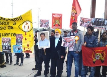 Tamils and Sikhs demonstrate outside the UN office