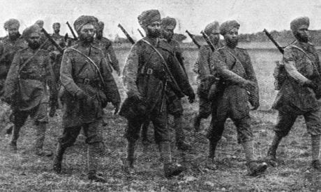 Sikh soldiers on the march in France at the start of the first world war