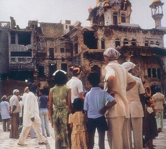 The destroyed Akaal Takhat after Operation Blue Star in 1984 