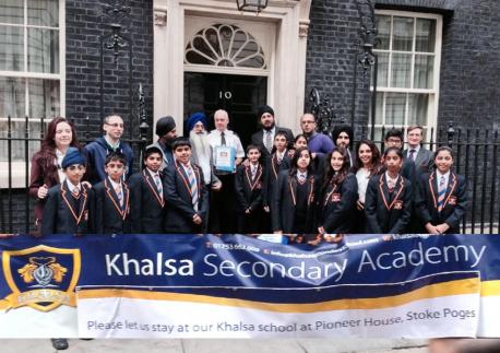Khalsa students and staff deliver a petition to Downing St asking to stay in Stoke Poges