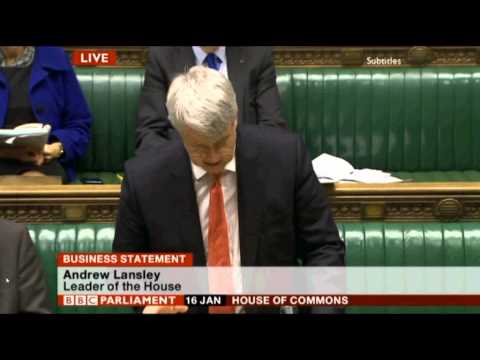 Angela Eagle Andrew Lansley Leader of House 1984 question 16 Jan 2014